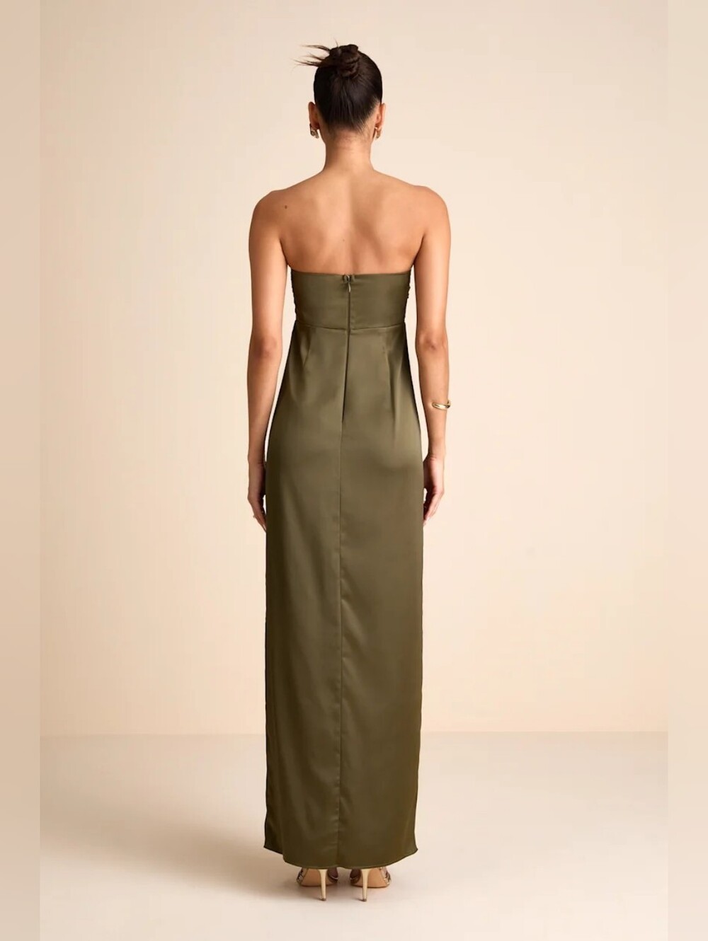 Lulus Memorable Entrance Olive Green Strapless Satin Maxi Dress XL Wedding Party - Picture 4 of 9